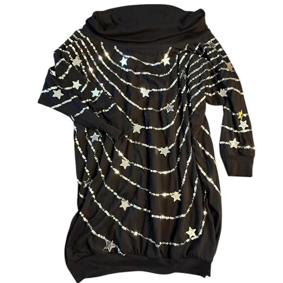 Bonnie Boerer Tops - Bonnie Boerer Plus Black Star Sequin Tunic Top Macau 3X